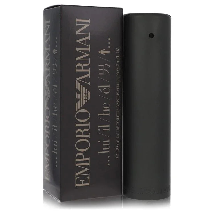 3.4 oz Emporio Armani Cologne by Giorgio Armani bottle — iconic fresh woody aromatic men's perfume with lemon, bergamot, artemisia, juniper berry, muguet, aldehydes, cedarwood, sandalwood, and musk notes.