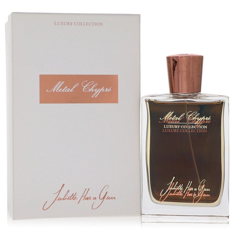 Perfume bottle and packaging of 'Metal Chypre' from 'Jacqueline Has A Gun' on a white background