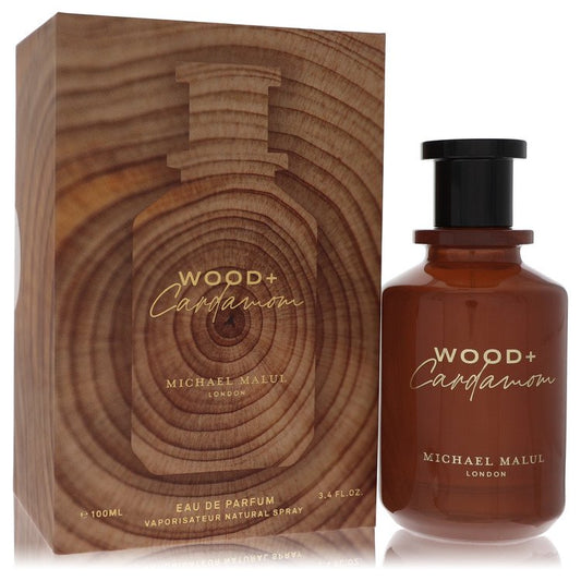 Michael Malul Wood + Cardamom cologne bottle for men — Refined spicy woody fragrance with cardamom, citrus, black pepper, leather, and sandalwood notes