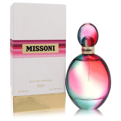 Missoni Eau de Toilette warm sunlit fuchsia and amber gradient bottle — luxury women's floral fruity fresh citrus woody aromatic fragrance featuring pear notes