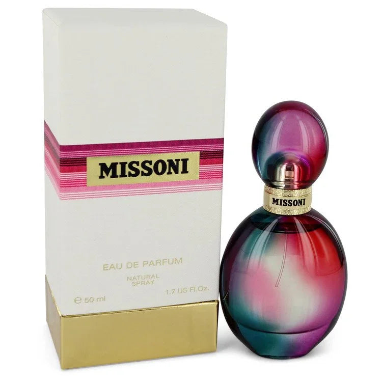 Missoni Eau de Toilette warm sunlit fuchsia and amber gradient bottle — luxury women's floral fruity fresh citrus woody aromatic fragrance featuring pear notes