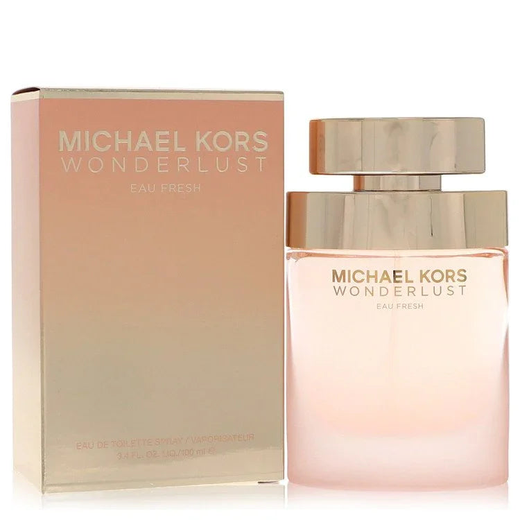 Michael Kors Wonderlust Perfume bottle — floral oriental fragrance with almond milk, bergamot, pink pepper, heliotrope, dianthus, jasmine sambac, sandalwood, cinnamon bark, benzoin and cashmere wood