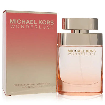 Michael Kors Wonderlust Perfume bottle — floral oriental fragrance with almond milk, bergamot, pink pepper, heliotrope, dianthus, jasmine sambac, sandalwood, cinnamon bark, benzoin and cashmere wood