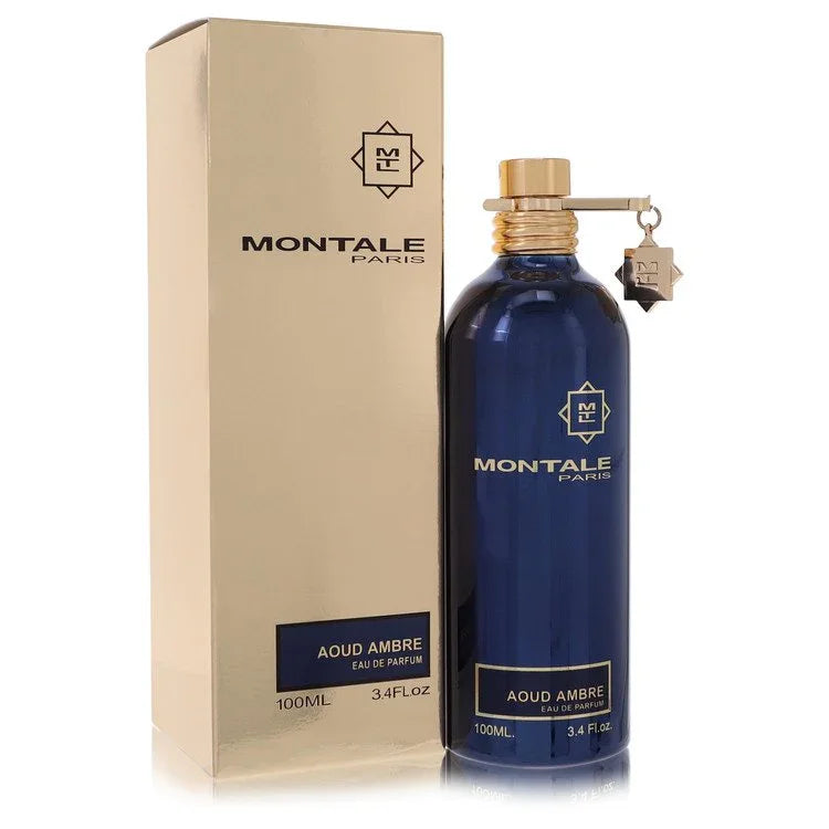 Montale Paris Aoud Ambre perfume bottle and packaging on a white background