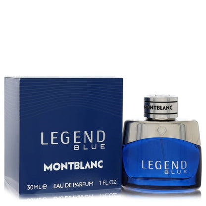 Montblanc Legend Blue Cologne bottle — fresh woody aromatic men’s Eau de Parfum with lavender, spearmint, cedarwood, sandalwood, ambroxan, and moss.