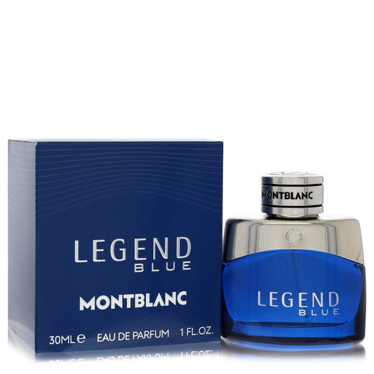 Montblanc Legend Blue Cologne bottle — fresh woody aromatic men’s Eau de Parfum with lavender, spearmint, cedarwood, sandalwood, ambroxan, and moss.