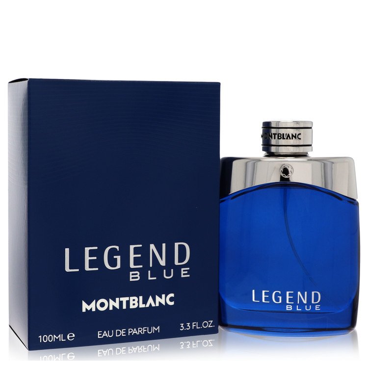 Montblanc Legend Blue Cologne bottle — fresh woody aromatic men’s Eau de Parfum with lavender, spearmint, cedarwood, sandalwood, ambroxan, and moss.