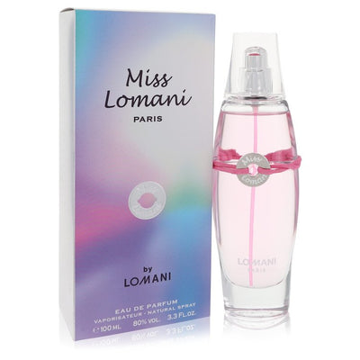 Miss Lomani perfume bottle for women by Lomani — Floral fruity fragrance with black currant, pear, jasmine, orange blossom, iris, patchouli, praline, and vanilla notes