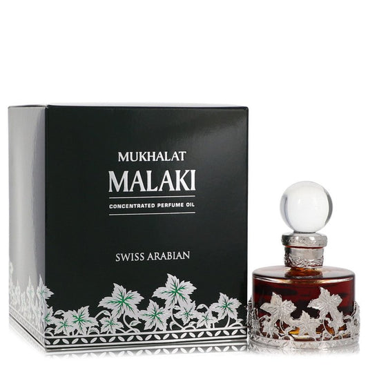 Swiss Arabian Mukhalat Malaki Eau de Parfum bottle — luxury unisex oriental woody floral fragrance featuring intense notes of saffron, rose, and smoky oud