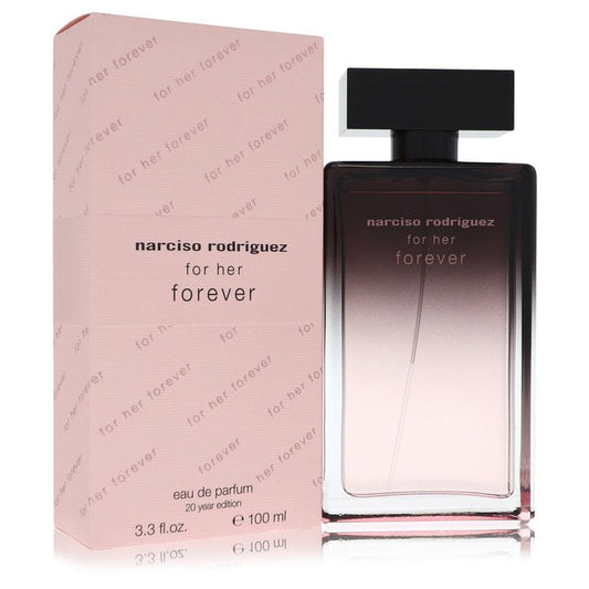 Narciso Rodriguez for Her Forever perfume bottle and packaging on a white background