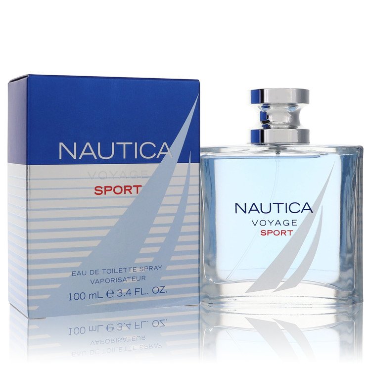 Nautica Voyage Sport Eau de Toilette bottle with sea notes, citrus, apple, green pepper, vetiver and Brazilian redwood