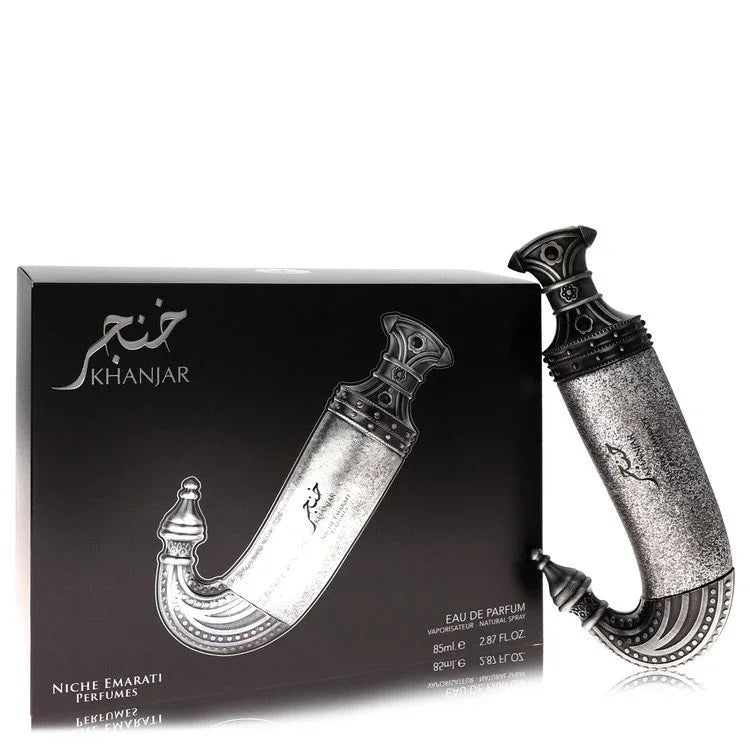 Khanjar perfume bottle with packaging on a white background