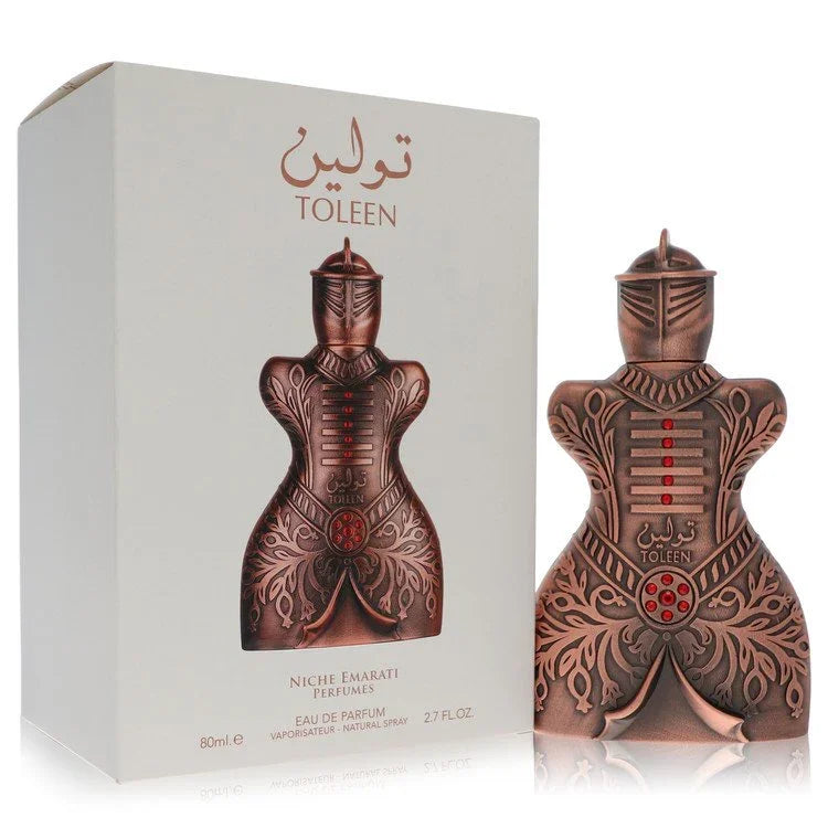 Toleen perfume bottle with intricate design and packaging on a white background