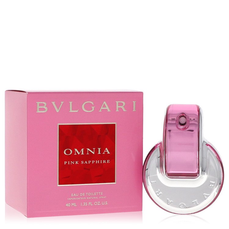 Bulgari Omnia Pink Sapphire perfume bottle and packaging on a white background