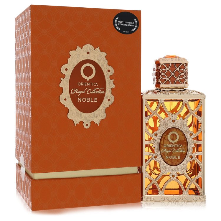 Oriental perfume bottle and packaging with intricate design on a white background