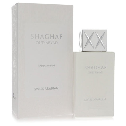 Shaghaf Oud Abyad perfume bottle and packaging on a white background