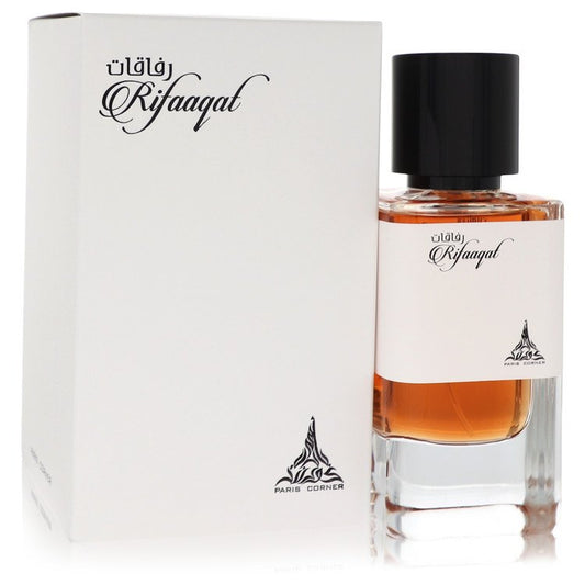 Perfume bottle and packaging of Rifaqal with a white background