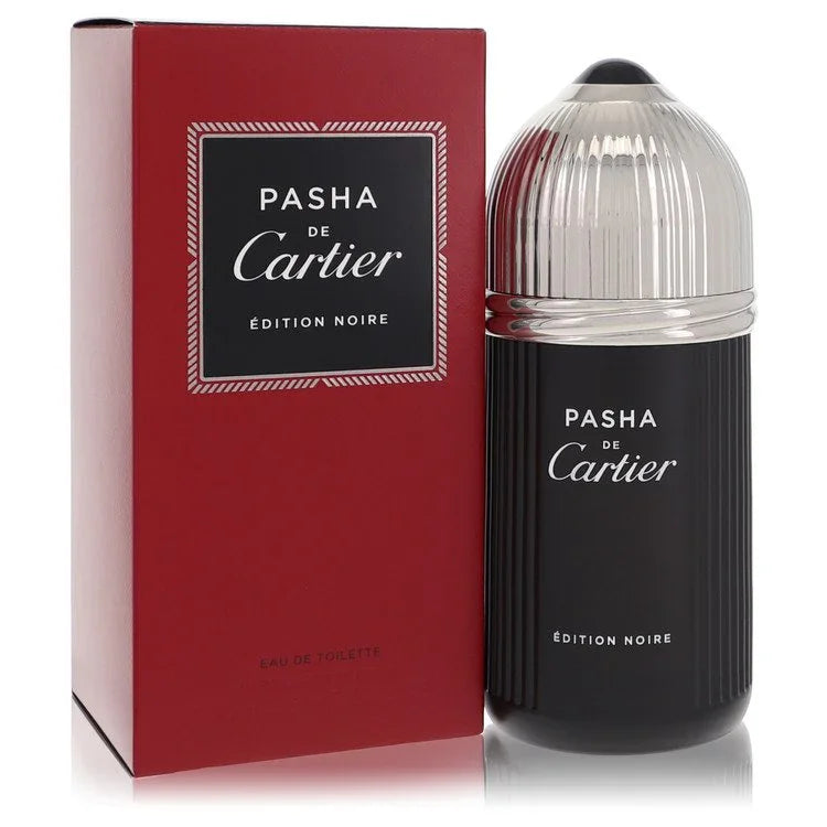 Pasha de Cartier Edition Noire perfume bottle and packaging on a white background 5.0 oz