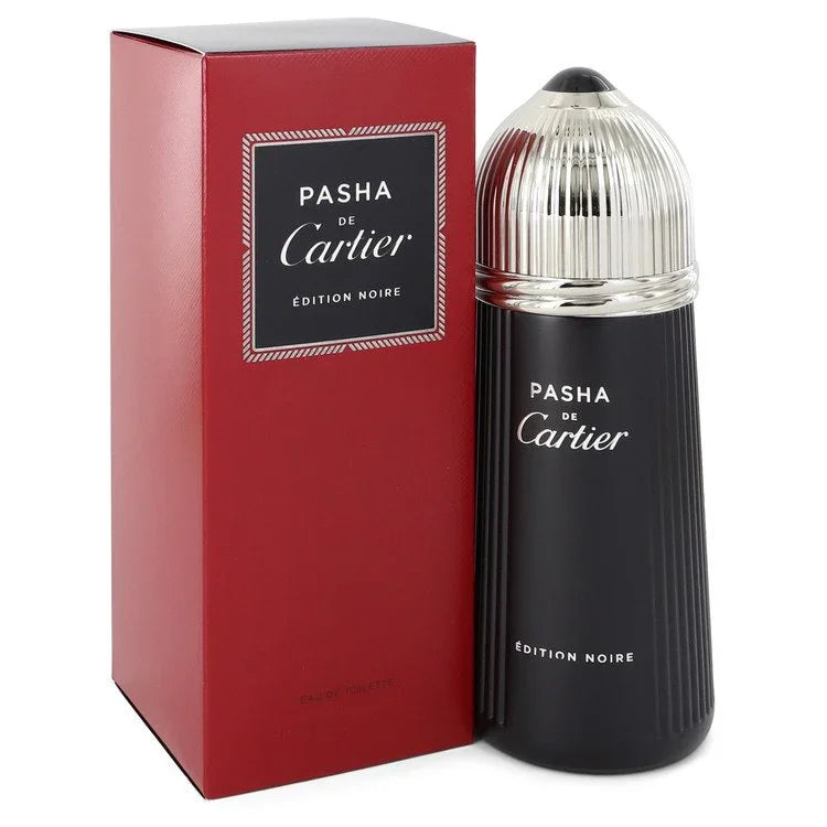 Pasha de Cartier Edition Noire perfume bottle and packaging on a white background 3.0 oz