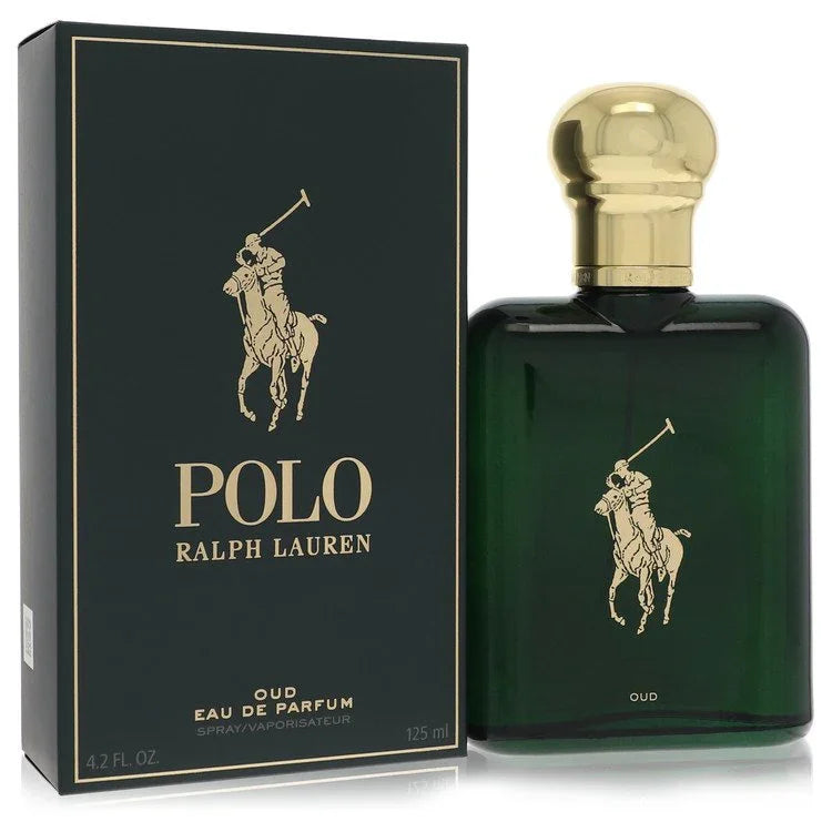 Polo Ralph Lauren Oud Eau de Parfum bottle and packaging on a white background
