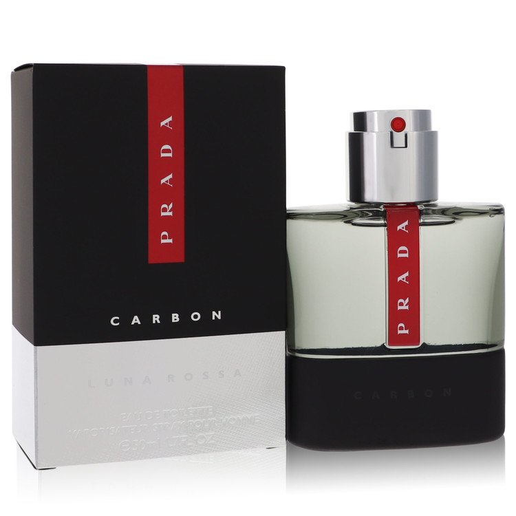Prada Carbon perfume bottle and packaging on a white background
