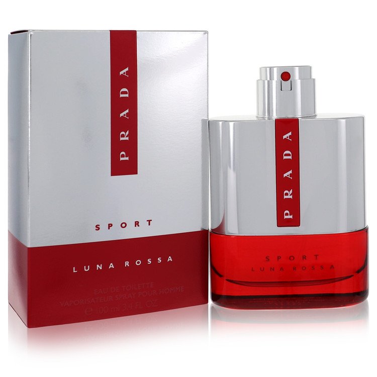 Prada Luna Rossa Sport perfume bottle and packaging on a white background