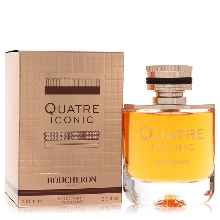 Boucheron Quatre Iconic perfume bottle and packaging on a white background