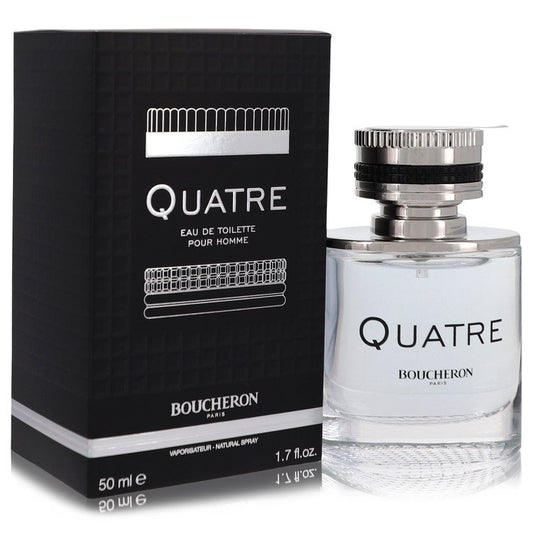 Boucheron Quatre perfume bottle and packaging on a white background