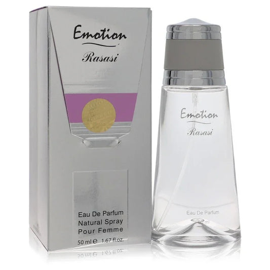 Rasasi Emotion perfume bottle and packaging on a white background