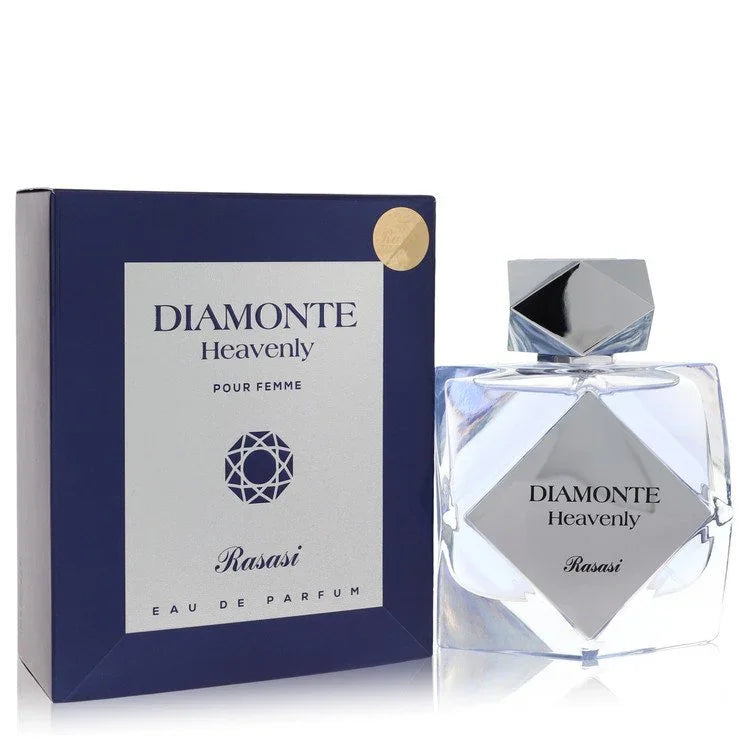Rasasi Diamonte Heavenly Eau de Parfum bottle and packaging on a white background
