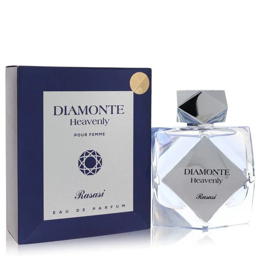 Rasasi Diamonte Heavenly Eau de Parfum bottle and packaging on a white background