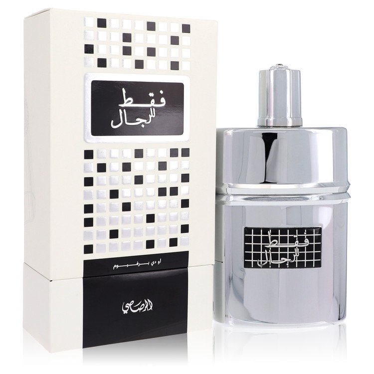 Rasasi Faqat Lil Rijal bottle with oud, saffron, leather, cardamom, patchouli and sandalwood