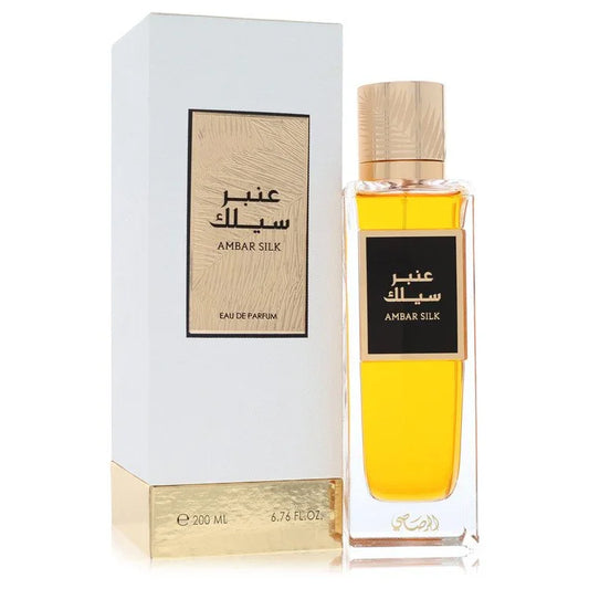 Amber Silk perfume bottle and packaging on a white background