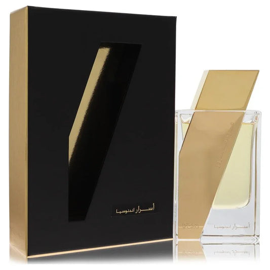 Perfume bottle with black box on a white background