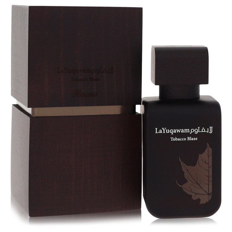 Rasasi Tobacco Blaze Cologne bottle - amber woody leather Eau de Parfum with bergamot, peach, leather and pure Indian oud
