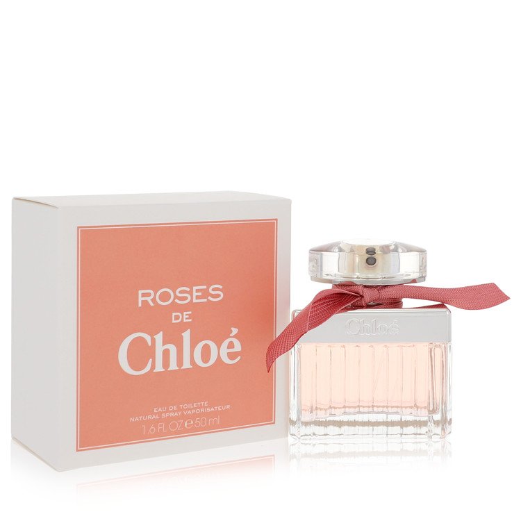 Chloe perfume bottle with pink ribbon and packaging on a white background