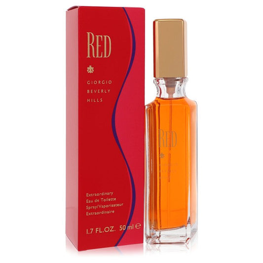 Perfume bottle and packaging of 'Red' by Giorgio Beverly Hills on a white background