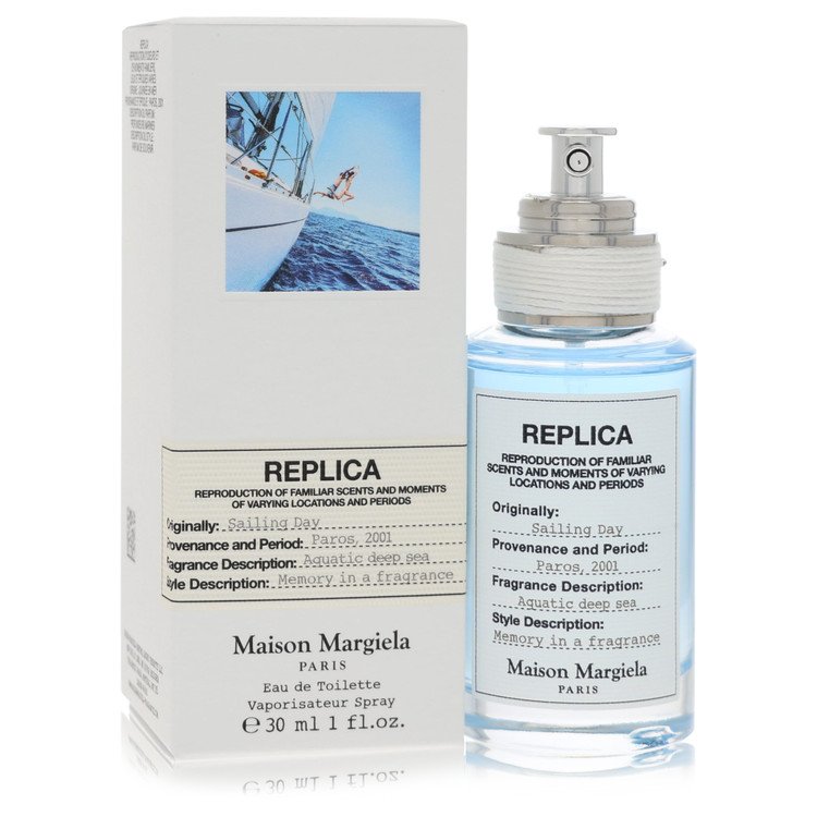 Replica Sailing Day Cologne bottle — fresh woody aquatic fragrance with aquatic accord, juniper essence, coriander essence, red seaweed essence, and ambergris accord.
