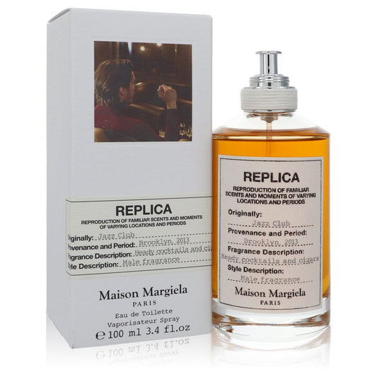Maison Margiela Replica Jazz Club Eau de Toilette bottle — premium luxury unisex oriental woody fragrance featuring unique notes of pink pepper, rum, and tobacco leaf