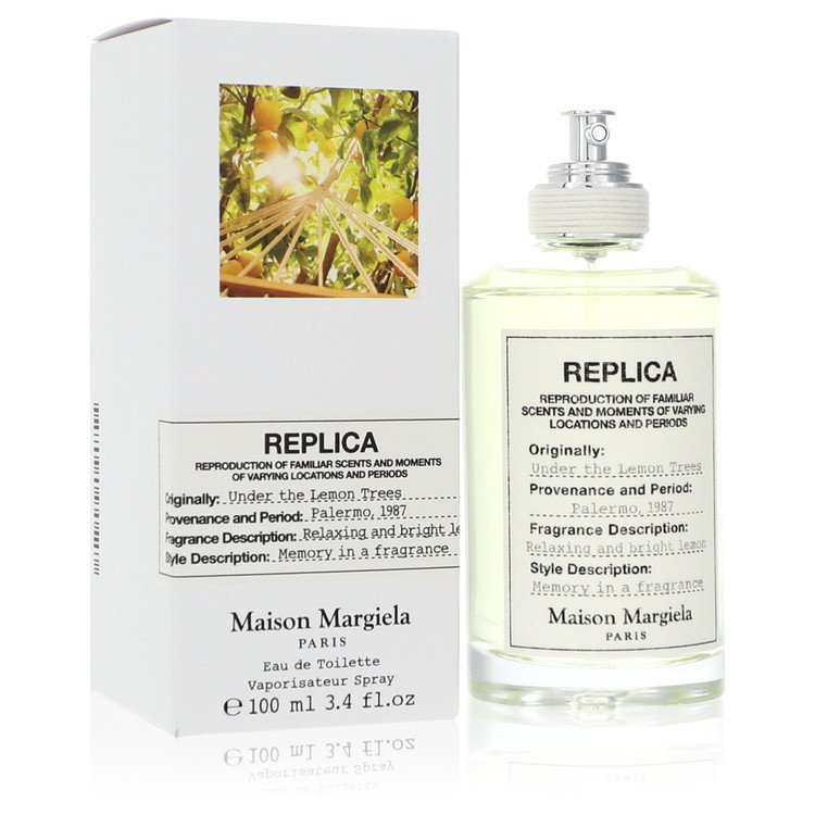 Maison Margiela Replica Under the Lemon Trees Eau de Toilette for Men and Women bottle - Unisex fresh citrus floral fragrance with Sicilian lemon, bergamot, jasmine tea, peony, neroli, musk, and white woods