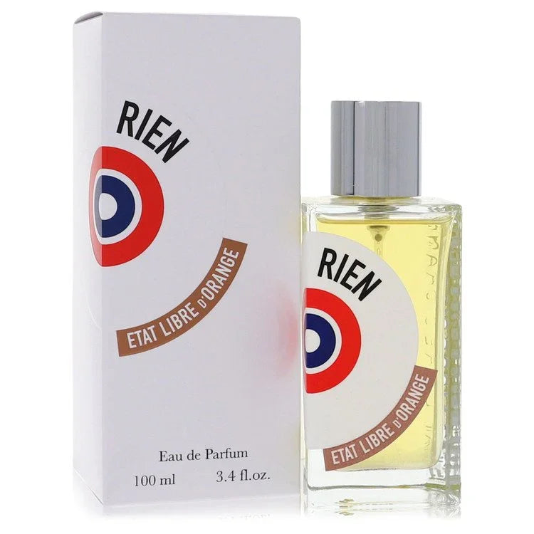 Perfume bottle and packaging of 'RIEN' by Etat Libre d'Orange on a white background