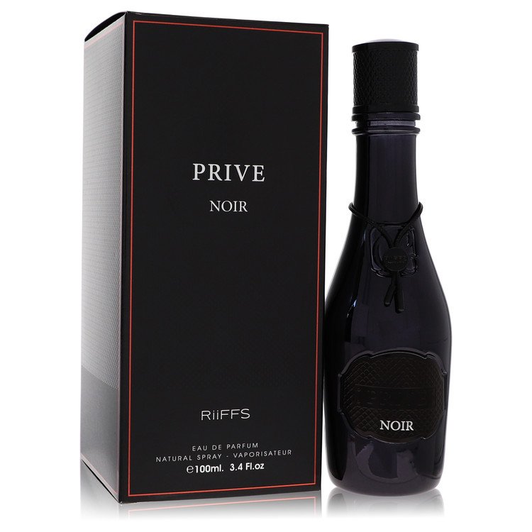 Riiffs Prive Noir Eau de Parfum bottle - Men's fruity woody fragrance with pineapple, bergamot, black currant, apple, birch, patchouli, Moroccan jasmine, rose, musk, oakmoss, and vanilla