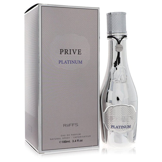 Riiffs Prive Platinum Cologne elegant bottle, a premium masculine musk and citrus fragrance.