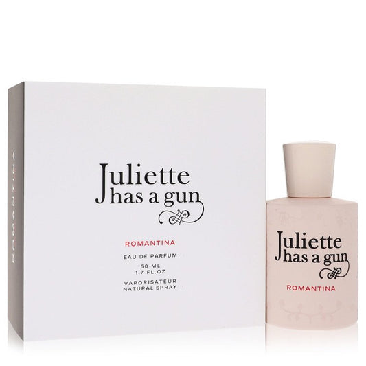 Juliette has a gun Romantina eau de parfum bottle and packaging on a white background