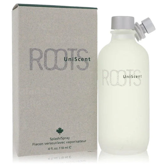 White bottle and packaging of 'ROOTS UniScent' on a white background