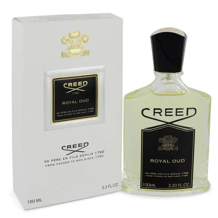 Creed Royal Oud perfume bottle and packaging on a white background