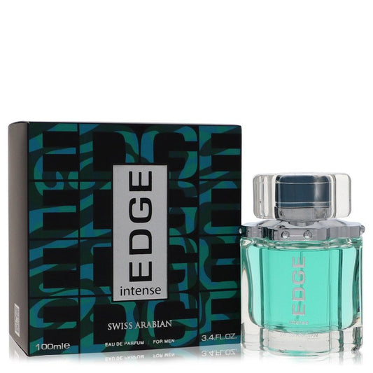 Edge Intense by Swiss Arabian Cologne bottle — bold woody aromatic men's perfume with bergamot, lavender, cardamom, geranium, jasmine, violet, sandalwood, amber, patchouli, and musk notes.