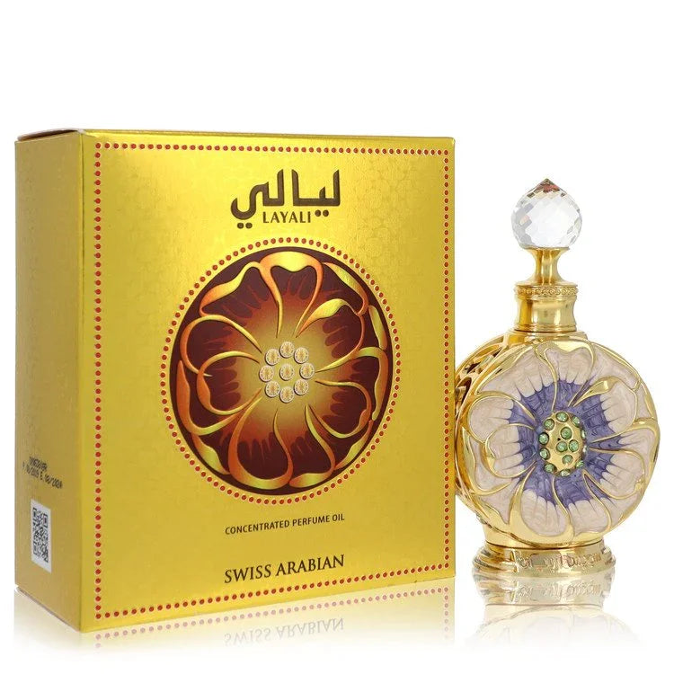 Swiss Arabian Layali perfume bottle and packaging on a white background