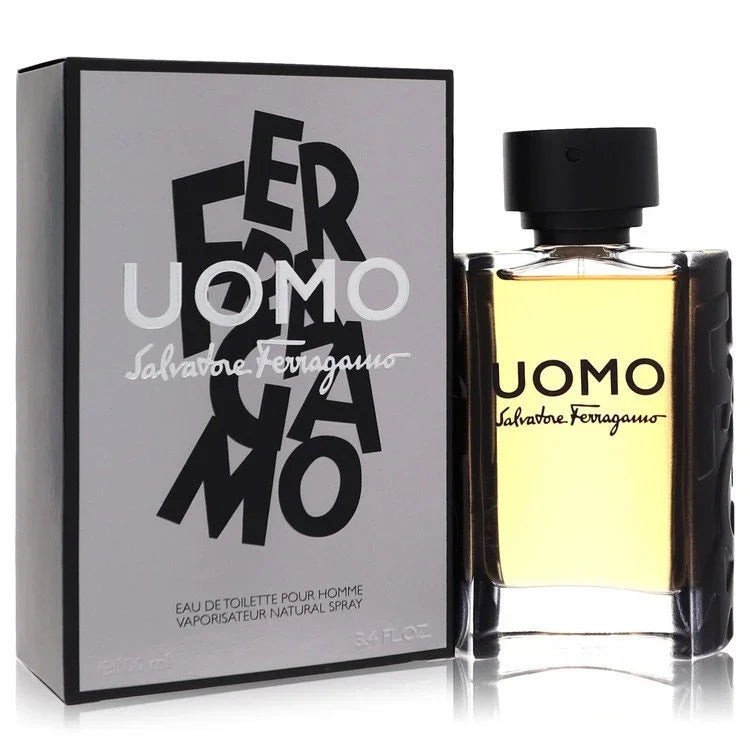 Ferragamo Uomo perfume bottle and packaging on a white background