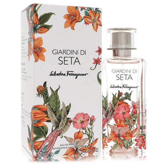 Salvatore Ferragamo Giardini di Seta perfume bottle and packaging with floral design